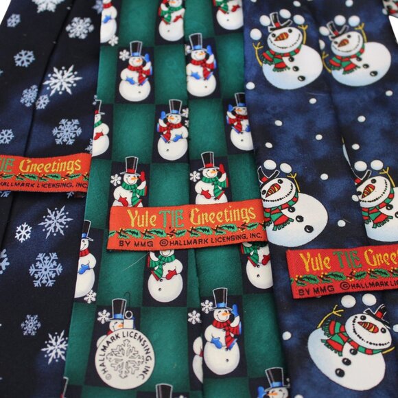 TIE TRIO 3 Winter Ties Neckties by Hallmark Snowman Blue Green HOLIDAY FUN - Picture 3 of 11
